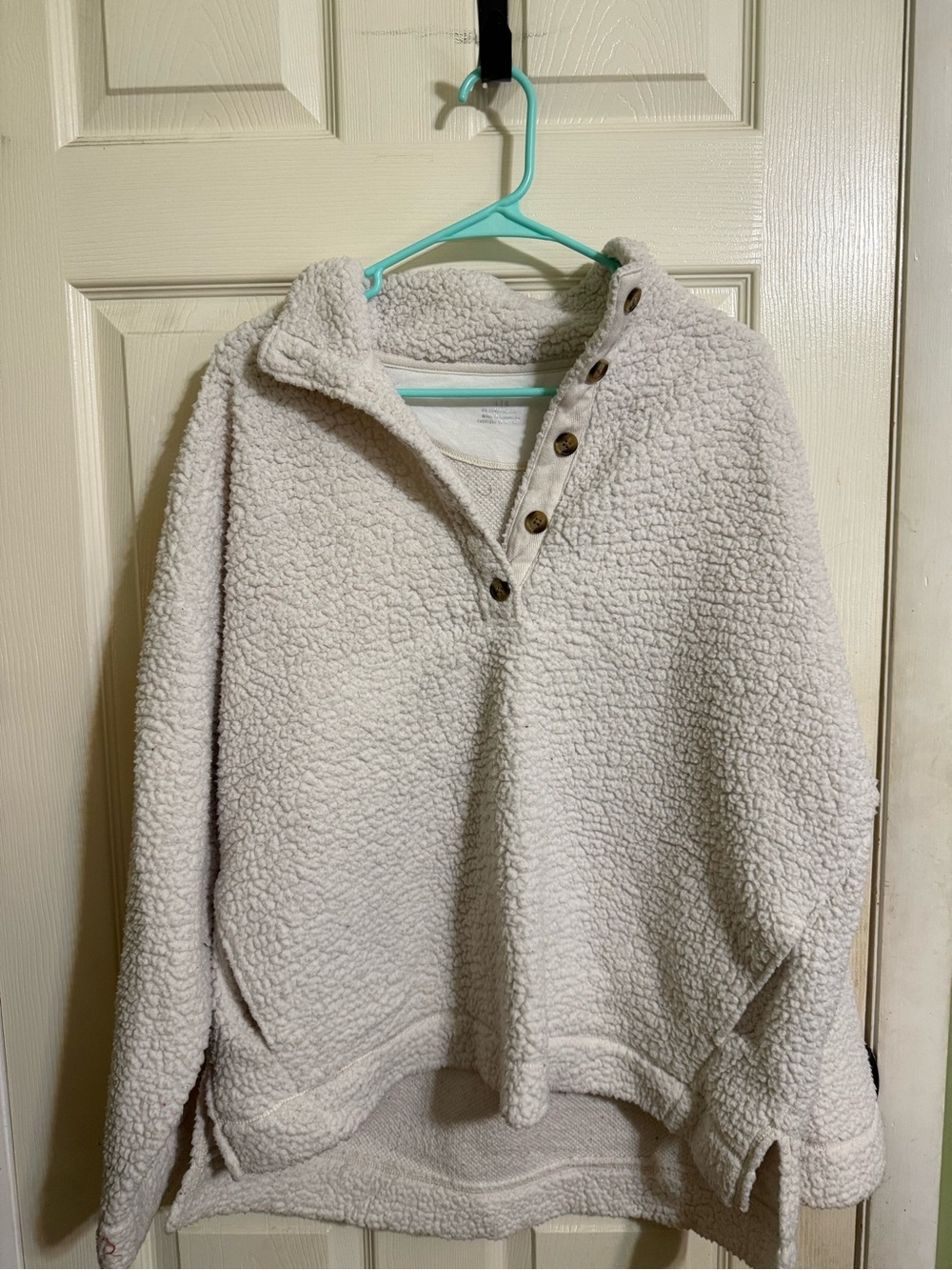 aerie Cream Sherpa Teddy Snap-Placket Pullover